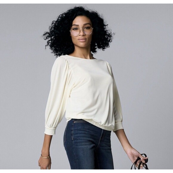 SIMPLY VERA WANG Ivory Top Balloon 3/4 Sleeves Size Medium - Picture 1 of 8